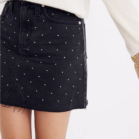 Madewell Dresses & Skirts - Madewell Black Mineral Wash Silver Polka Dot Cutoff Sz 27 Denim Mini Skirt